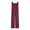 2 piece sets for women casual Linen Two Piece Sets For Women Summer Beach Vacation Outfits 2024 Crop Tank Top Wide Leg Pants Matching Lounge Set women loungewear set Watermelon Red L view 4