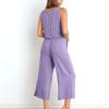 SMIDOW two piece jumpsuits for women Summer Vacation 2 Piece Outfits For Women 2024 Sleeveless Crop Top Capri Wide Leg Pants Matching Lounge Set Linen Sets summer 2 piece sets for women Purple S view 2