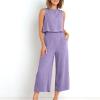SMIDOW two piece jumpsuits for women Summer Vacation 2 Piece Outfits For Women 2024 Sleeveless Crop Top Capri Wide Leg Pants Matching Lounge Set Linen Sets summer 2 piece sets for women Purple S view 3