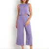 SMIDOW two piece jumpsuits for women Summer Vacation 2 Piece Outfits For Women 2024 Sleeveless Crop Top Capri Wide Leg Pants Matching Lounge Set Linen Sets summer 2 piece sets for women Purple S view 4