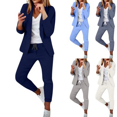 SMIDOW two piece sets for women plus size Blazer Sets Women 2 Piece Outfits Trendy 2024 Open Front Blazer And Pant Set Business Casual Office Work Suits traveling outfits women Navy S