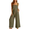 airport lounge sets for women Linen Two Piece Sets For Women Summer Beach Vacation Outfits 2024 Crop Tank Top Wide Leg Pants Matching Lounge Set hawaiian outfits for women Army Green L view 1