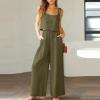 airport lounge sets for women Linen Two Piece Sets For Women Summer Beach Vacation Outfits 2024 Crop Tank Top Wide Leg Pants Matching Lounge Set hawaiian outfits for women Army Green L view 2