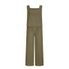 airport lounge sets for women Linen Two Piece Sets For Women Summer Beach Vacation Outfits 2024 Crop Tank Top Wide Leg Pants Matching Lounge Set hawaiian outfits for women Army Green L view 3