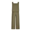 airport lounge sets for women Linen Two Piece Sets For Women Summer Beach Vacation Outfits 2024 Crop Tank Top Wide Leg Pants Matching Lounge Set hawaiian outfits for women Army Green L view 4