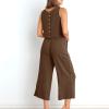 SMIDOW womens two piece outfits dressy Summer Vacation 2 Piece Outfits For Women 2024 Sleeveless Crop Top Capri Wide Leg Pants Matching Lounge Set Linen Sets sweat set for women Coffee S view 2