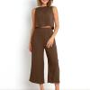 SMIDOW womens two piece outfits dressy Summer Vacation 2 Piece Outfits For Women 2024 Sleeveless Crop Top Capri Wide Leg Pants Matching Lounge Set Linen Sets sweat set for women Coffee S view 4