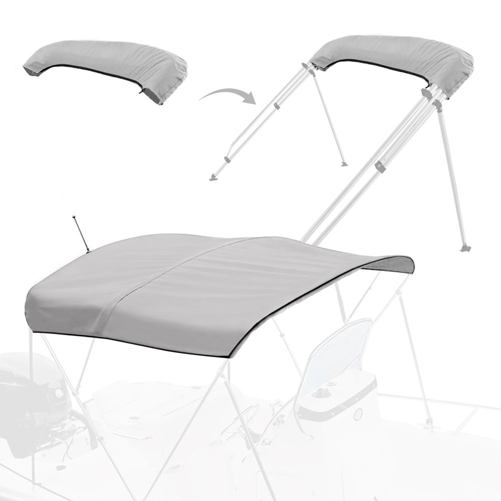 Mionovity 3 Bow Bimini Top Replacement Canvas with Light Hole & Storage Boot, Heavy Duty Waterproof 900D Durable Marine Sun Shade Bimini Top Canvas Only Without Frame, 6'L 54"-60" W Grey, No Frame