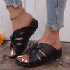 2024 Summer Wide Width Leather Platform Wedge Slides Heels,Fashion Bow Tie Decorative Open Toe Sandal Anti-Slip Breathable Walking Slippers with Arch Support Comfortable Slip On Slippers view 2
