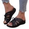 2024 Summer Wide Width Leather Platform Wedge Slides Heels,Fashion Bow Tie Decorative Open Toe Sandal Anti-Slip Breathable Walking Slippers with Arch Support Comfortable Slip On Slippers view 3