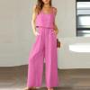 2 piece casual sets for women Linen Two Piece Sets For Women Summer Beach Vacation Outfits 2024 Crop Tank Top Wide Leg Pants Matching Lounge Set womens lounge sets Hot Pink 3X view 2