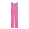 2 piece casual sets for women Linen Two Piece Sets For Women Summer Beach Vacation Outfits 2024 Crop Tank Top Wide Leg Pants Matching Lounge Set womens lounge sets Hot Pink 3X view 3