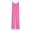 2 piece casual sets for women Linen Two Piece Sets For Women Summer Beach Vacation Outfits 2024 Crop Tank Top Wide Leg Pants Matching Lounge Set womens lounge sets Hot Pink 3X view 4