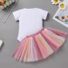 Baby Girls 1st Birthday Outfit Short Sleeve Flower Rainbow Boho Print White Romper Colourful Tutu Skirt with Headband Toddle Cake Smash Summer Clothes for Photo Shoot 3PCS Dusty Pink One 9-12 Months view 4