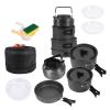 Walkervo Camp Cooking Utensil Set Outdoor Kitchen Gear Cookware Kit for 4-5 Person Non-Stick Lightweight Compact Pots Set with 1.1L Kettle Survival Cooking Kit for Outdoor Picnic Hiking Picnic,Black view 1