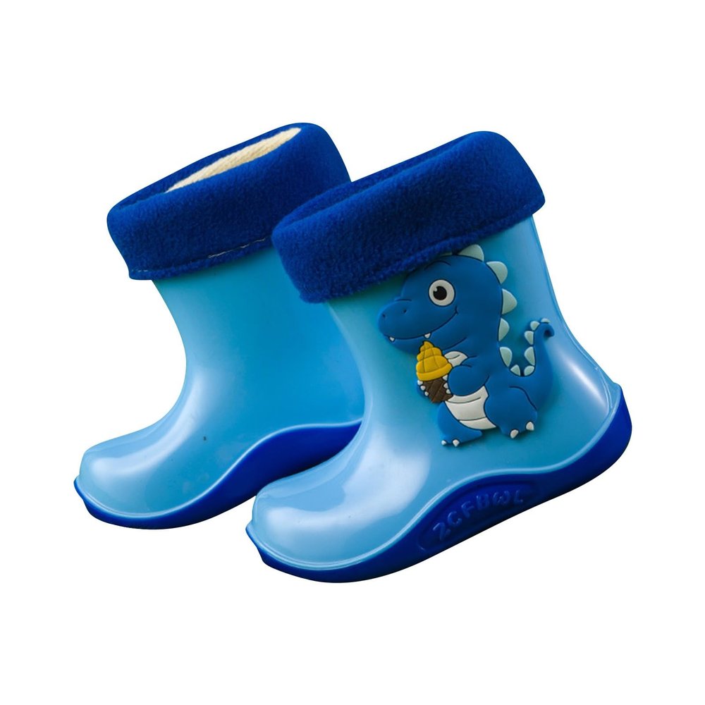 NineFit Basics Toddler Rain Boots for Boys Girls, Dinosaur Cute Fun aterproof Non-Slip Bottom for Outdoor Play Kids Rain Shoes (Blue, 1 Big Kids)