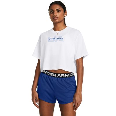 Under Armour Womens Boxy Crop Branded Short Sleeve T-Shirt - Quick Drying MD White (White)