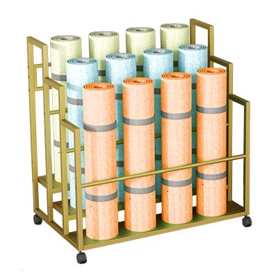 CMYUN Yoga Mat Holder Stepped Yoga Mat Rack with Wheels, Home Yoga Mat Basket for Foam Roller Yoga Block Dumbbell, Metal Yoga Mat Holder/Yoga Accessories (Color : Gold)