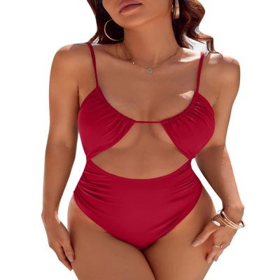 Blooming Jelly Womens One Piece Swimsuit Tummy Control Bathing Suit 2026 Sexy Slimming Flattering Cute Cheeky High Cut Out Ladies Swimwear (XX-Large, Red)