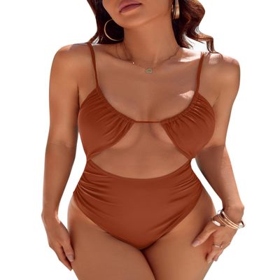 Blooming Jelly Womens One Piece Swimsuit Tummy Control Bathing Suit 2026 Sexy Slimming Flattering Cute Cheeky High Cut Out Ladies Swimwear (XX-Large, Rust)