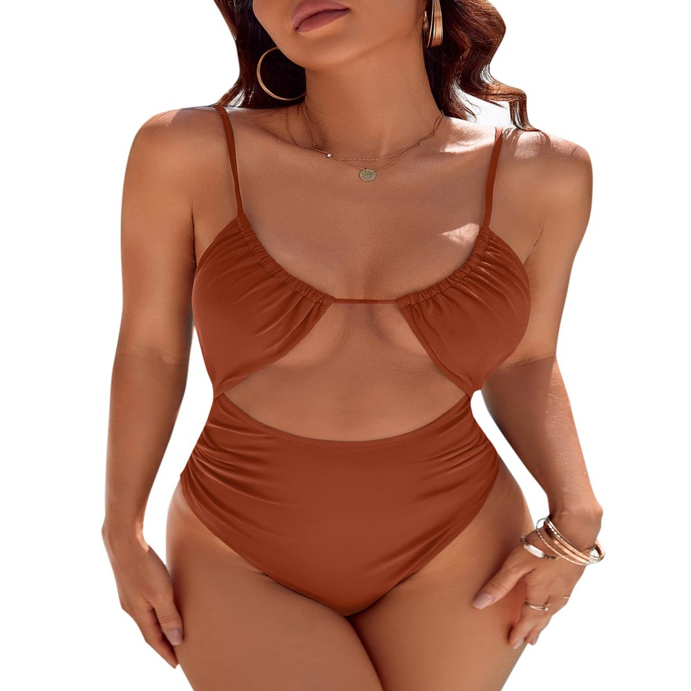 Blooming Jelly Womens One Piece Swimsuit Tummy Control Bathing Suit 2026 Sexy Slimming Flattering Cute Cheeky High Cut Out Ladies Swimwear (XX-Large, Rust)