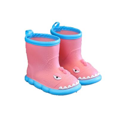 Baby Toddler Cute Dinosaur Rain Boots Children Pull on Water Shoes Boys Girls Cartoon Animals Anti Slip Shoes (Pink, 13 Little Child)