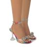 SACFOF Women's Square Toe Clear Heels Sexy Rhinestone Bow Heels Open Toe Ankle Strap Stiletto High Heel Sandals Dress view 3