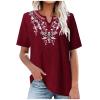Women's Embroidered Shirt Cotton Linen Short Sleeve Blouses Peasant Boho Tops Casual V Neck Loose Tunics Stylish view 1