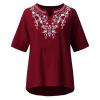 Women's Embroidered Shirt Cotton Linen Short Sleeve Blouses Peasant Boho Tops Casual V Neck Loose Tunics Stylish view 2