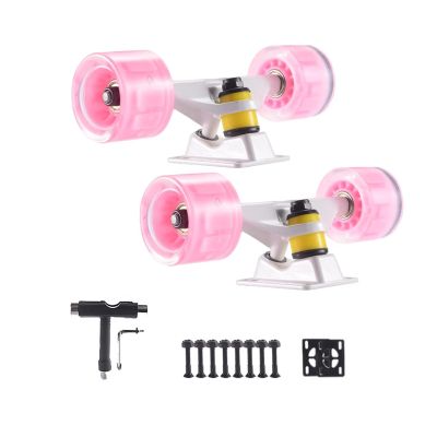 GXBHSP Skateboard Trucks Set 4 Pcs Pack Wheels Longboard Wheels for Cruising Street Wheel 60mm with Skateboard Bearings Skateboard Pads Skateboard Tool (Pink)