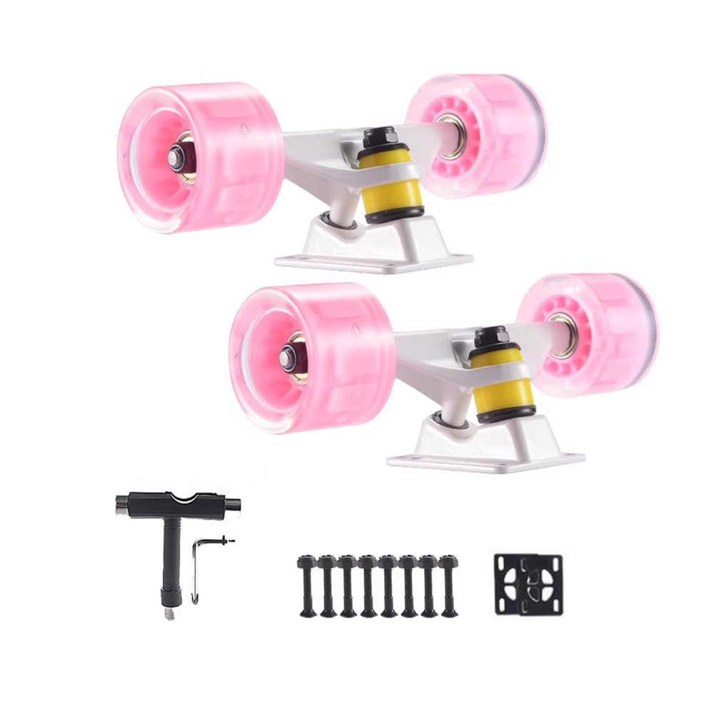 GXBHSP Skateboard Trucks Set 4 Pcs Pack Wheels Longboard Wheels for Cruising Street Wheel 60mm with Skateboard Bearings Skateboard Pads Skateboard Tool (Pink)