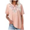 Women's Embroidered Shirt Cotton Linen Short Sleeve Blouses Peasant Boho Tops Casual V Neck Loose Tunics Stylish view 1