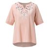 Women's Embroidered Shirt Cotton Linen Short Sleeve Blouses Peasant Boho Tops Casual V Neck Loose Tunics Stylish view 3