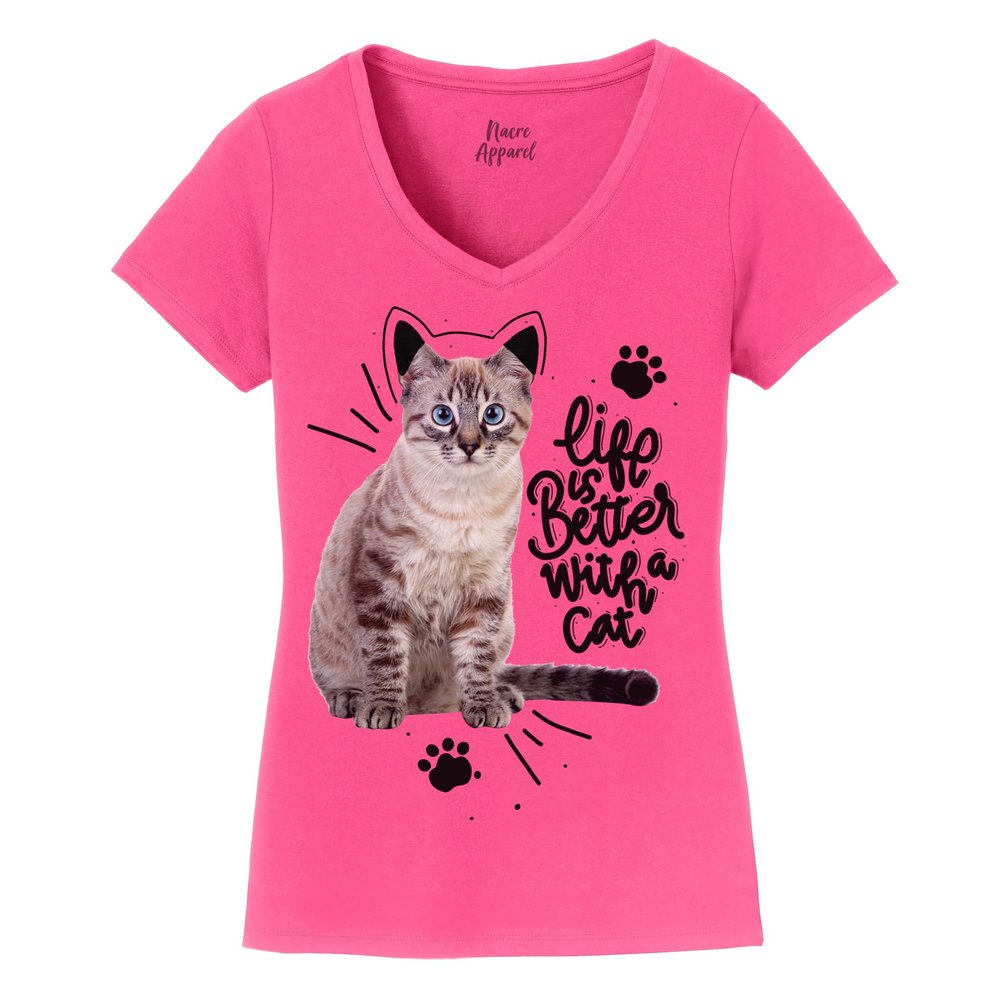 NACRE APPAREL Personalized T-Shirts for Women Add Your Own Picture Photo Text Front Back Side Custom Neck Shirt Neon Pink, 3X-Large