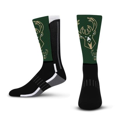 For Bare Feet NBA MILWAUKEE BUCKS Logo Zoom Mesh Crew Sock Size Large