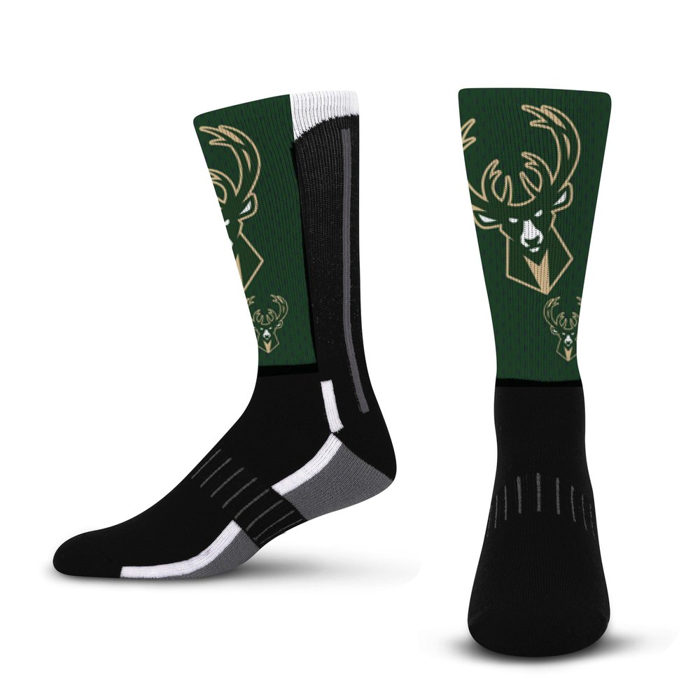 For Bare Feet NBA MILWAUKEE BUCKS Logo Zoom Mesh Crew Sock Size Large
