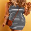 Udeniy Womens Casual Summer Dresses Sexy Sleeveless Mini Dresses Striped Bodycon Dresses Club Dress for Womens Date Night A-Grey view 3