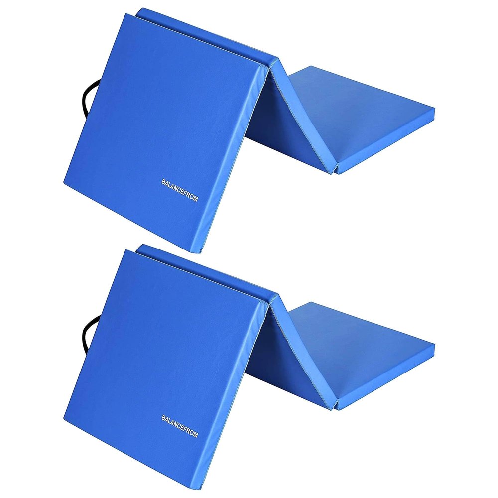 BalanceFrom 2-Pack 6x2 Feet 3-Panel Folding Gymnastics Mat, Blue  2-Inch Thick Pad with Vinyl Surface and Carrying Handles for Tumbling, Yoga, Pilates, Home Workouts, and Martial Arts