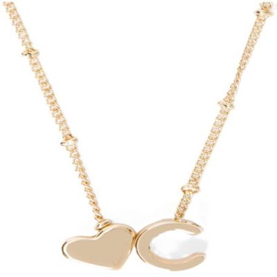 NineFit Basics Initial Necklace With Letter and Heart Pendant - Justice (Letter R), Goldtone
