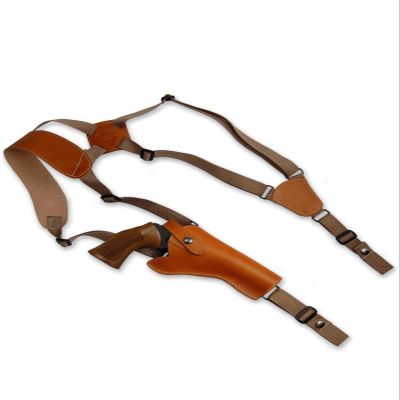 Barsony Saddle Tan Leather Cross Harness Vertical Shoulder Holster for Uberti Cattleman Left