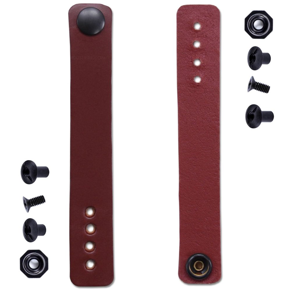 [2 Pack] IWB Belt Loop - (8-9oz Leather) - Chestnut w/Black Pull-The-Dot Snap & Mounting Hardware - 6.0 x 0.875 Inches - for IWB Holster Carry - (Fit 1.25-2.00 Inch Belts (Adjustable)