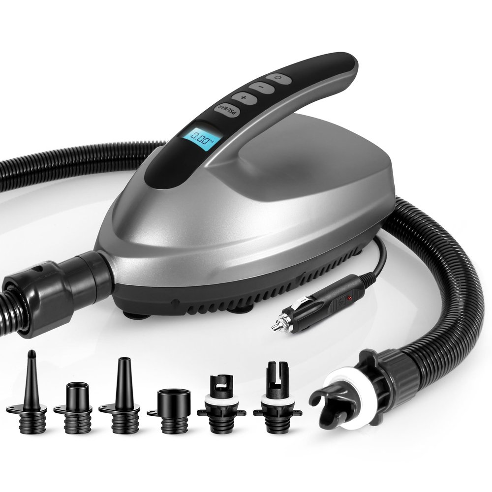 SereneLife Electric Air Pump Compressor  Portable Inflator for SUPs (Stand Up Paddle-Boards) & Pool Inflatables, Digital LCD Display, Adjustable Air Pressure Settings, Car Power Outlet Connection