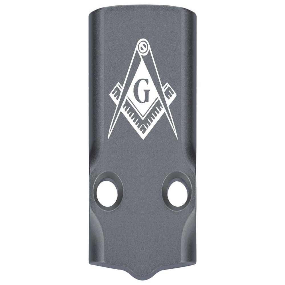 NDZ Performance MOS Optic Cover Plate for Glock 43X & 48  Gray Anodized Aluminum, Masonic Mason Calipers G Logo  Made in USA