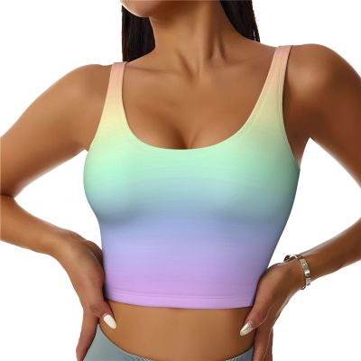 Peynir Pastel Rainbow Gradient Women's Sports Bra Athletic Tank Tops Yoga Vest Stretch Workout Sports Vest, XX-Large, Fashion