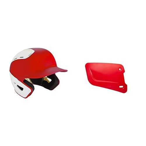 Bundle of Mizuno B6 Adult Baseball Batting Helmet, Red-White, Small/Medium + Mizuno Batters Face Protector, Red, Right Hand Batter