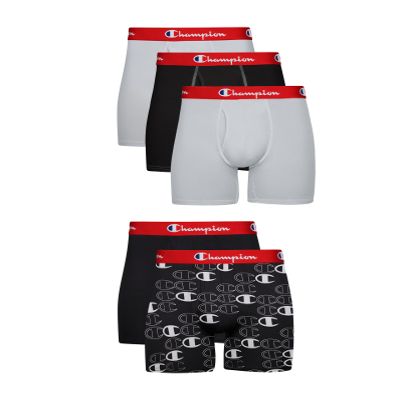 Champion Men's Athletic Stretch Boxer Briefs, Lightweight Stretch, Moisture-Wicking, No Ride-Up Fit Underwear, 5-Pack, Black/Grey-5 Pack