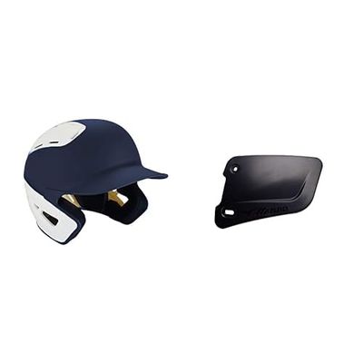 Bundle of Mizuno B6 Adult Baseball Batting Helmet, Navy-White, Large/X-Large + Mizuno Batters Face Protector, Navy, Right Hand Batter