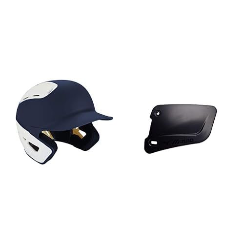 Bundle of Mizuno B6 Adult Baseball Batting Helmet, Navy-White, Large/X-Large + Mizuno Batters Face Protector, Navy, Right Hand Batter