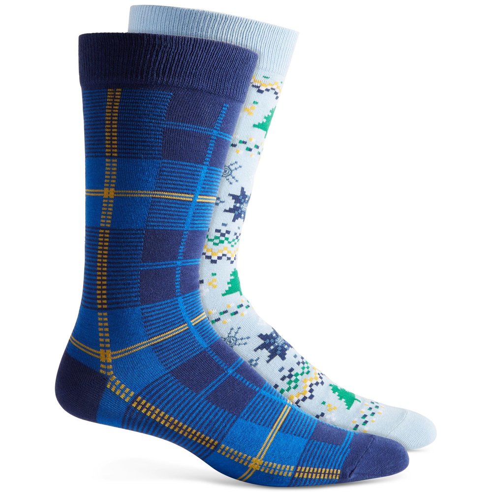 Club Room Mens Snowflake Fair Isle Holiday Crew Socks Blue Yellow 10 13