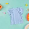 Betadog Girls Summer T Shirt Short Sleeve Toddler Casual Tops Ruffle Tees Round Neck Solid Color (Sky Blue, 5-6 Years) view 2